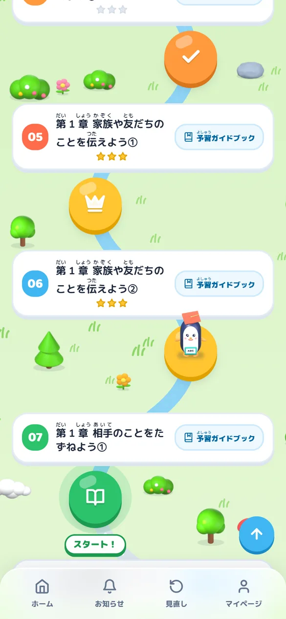 冒険マップの画面。マスにペンタ君が立っている